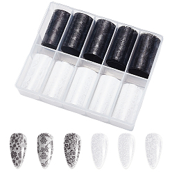 Mixed Color 10 Rolls PET Nail Art Stickers, Self-adhesive, for DIY Nail Decals Design Manicure Decor, Black, 100x4x0.003cm