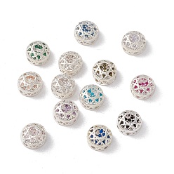 Mixed Color Eco-friendly Brass Cubic Zirconia Multi-Strand Links, Nickel Free, Rack Plating, Cadmium Free & Lead Free, Flat Round, Mixed Color, 8x4.5mm, Hole: 1.2mm