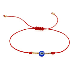 Blue Vintage Evil Eye Miyuki Gold Beaded Braided Bracelets with Brass Beads for Women, Real 14K Gold Plated, Blue, 11.02 inch(28cm)