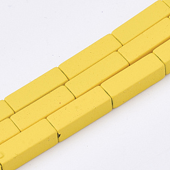 Желтый Окрашенного распылением немагнитных синтетических нитей гематита бусы, кубоид, желтые, 13x4x4 мм, отверстие : 0.5 мм, около 30 шт / нитка, 15.7 дюйм