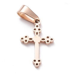 Oro Rosa Revestimiento iónico (ip) 304 colgantes de acero inoxidable, Corte con laser, cruzar, oro rosa, 20x13x1.5 mm, agujero: 3.5x7 mm