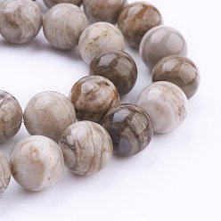 Silver Leaf Jasper Natural Silver Leaf Jasper Beads Strands, Round, 12mm, Hole: 1mm, about 34pcs/strand, 15.7 inch(40cm)