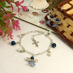Marineblau Schönen Hochzeitskleid Engel-Schmuck-Sets: Ohrringe & Armbänder, marineblau, Armbänder: ca. 270 mm lang, Ohrringe: ca. 40 mm lang