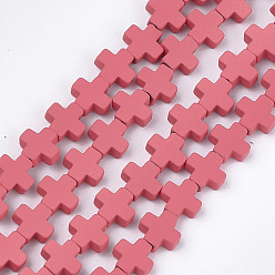 OrangeRed Окрашенного распылением немагнитных синтетических нитей гематита бусы, крестик, свет коралловый, 6~6.5x6~6.5x2.5 мм, отверстие : 0.8 мм, около 66~75 шт / нитка, 16.5 дюйм ~ 18.7 дюйм