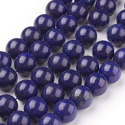 Blue Natural Lapis Lazuli Beads Strands, Dyed, Round, Blue, 14mm, Hole: 1mm, about 14pcs/strand, 7.6 inch