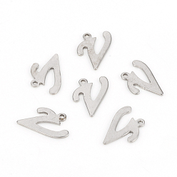 Letter V Не тускнеющие 201 подвески из нержавеющей стали, лазерная резка, буквы, цвет нержавеющей стали, letter.v: 15x10.5x1.2 мм, отверстие : 1 мм