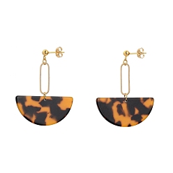 Goldenrod Cellulose Acetate(Resin) Semi Circle Dangle Stud Earrings, with Brass Linking Rings, 304 Stainless Steel Stud Earring Findings and Ear Nuts, Golden, Goldenrod, 48mm, Pin: 0.7mm