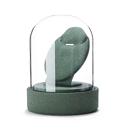 Green Clear Glass Dome Cover, Decorative Display Case, Cloche Bell Jar Terrarium with Velvet Base, White, 90x80x120mm