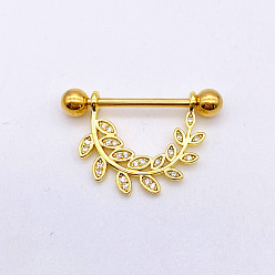 Золотой 304 Кольца для сосков из нержавеющей стали с прозрачным кубическим цирконием, сосок стремя, золотые, 19 мм