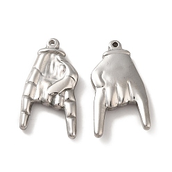 Stainless Steel Color Non-Tarnish 304 Stainless Steel Pendants, Palm Charms, Stainless Steel Color, 37x20x5.5mm, Hole: 1.5mm