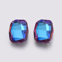 Бермудские Голубой K 9 подвески из стеклянного горного хрусталя, имитация австрийский хрусталь, граненые, прямоугольные, Бермуды синий, 26~26.5x19.5~20x8.5~9 мм, отверстие : 1.6 мм