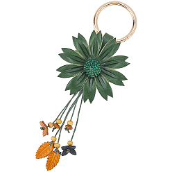 Темно-Зеленый Брелок из кожи и сплава, цветок, темно-зеленый, 190 мм