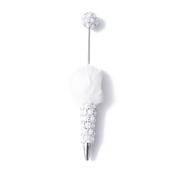 Белый Ручка из сплава с бусинами, шариковая ручка, со стразами из полимерной глины, плюшевым помпоном и искусственным жемчугом из АБС-пластика, для индивидуальной ручки с ювелирными бусинами, платина, белые, 155x26 мм