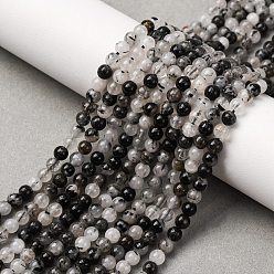 Rutilated Кварц Натуральный турмалированный кварц / черный рутиловый кварц, круглые, 4~4.5 мм, отверстие : 0.5 мм, около 102 шт / нитка, 15.35 дюйм (39 см)