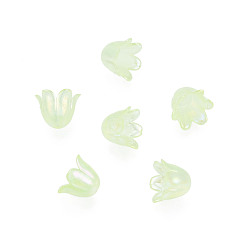 Césped Verde Tapas de perlas de acrílico de gelatina de imitación de pétalos, color de ab chapado, flor, verde césped, 6 mm, agujero: 11.5x10.5x8.5 mm, Sobre 1.4 unidades / 2100 g