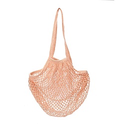 Coral Portable Cotton Mesh Grocery Bags, Reusable Net Shopping Handbag, Coral, 58.05cm, Bag: 35x38x1.8cm. 