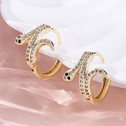 Настоящее золото 18K Латунные кубических серьги циркония обруч, змея, реальный 18 k позолоченный, 15.5x15.5x14.5 мм