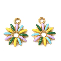 Разноцветный 304 нержавеющей стальной эмали подвески, ионное покрытие (ip), цветочный шарм, золотые, красочный, 18x15x3 мм, отверстие : 1.8 мм