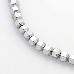 Platinum Plated Electroplate Non-magnetic Synthetic Hematite Beads Strands, Faceted Drum, Platinum Plated, 3x3mm, Hole: 1mm, about 159pcs/strand, 15.7 inch