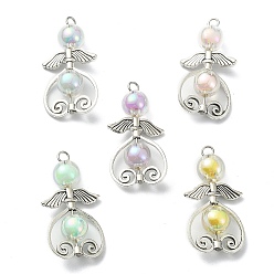 Mixed Color Transparent Acrylic Pendants, with Antique Silver Plated Alloy Findings, Angel, Mixed Color, 38~38.5x19~19.5x9~10mm, Hole: 2.5~2.8mm