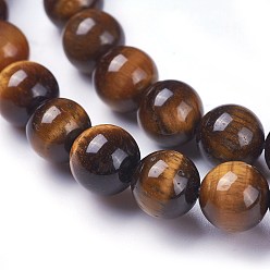 Dark Goldenrod Round Tiger Eye Beads Strands, Grade AB+, Dark Goldenrod, 8mm, Hole: 1mm, about 48pcs/strand