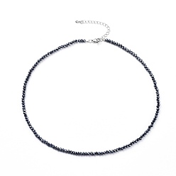 Черный Ограненные ожерелья из бисера, с 304 застежкой из лобстера из нержавеющей стали и латунной цепью-удлинителем, рондель, чёрные, 15.87 дюйм (40.3 см)