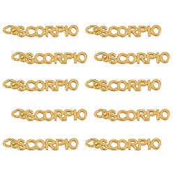 Скорпион 10 латунные подвески шт., с прыжковых колец, долговечный, знак созвездия / зодиака, золотые, Скорпион, скорпион: 4x24x1.5 мм, отверстие : 3 мм