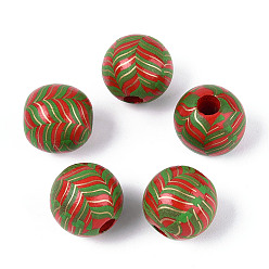 Светло-зеленый Коричневый Окрашенные распылением деревянные бусины Schima, печатные бисера, круглые, оливковый, 15~16x14.5~15 мм, отверстие : 4~5 мм