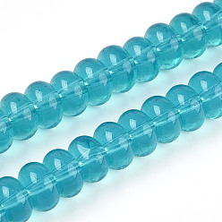 Темный Голубой Имитация нефритовые четки стекла, рондель, темные голубые, 8~8.5x4.5~5 мм, отверстие : 1.2 мм, около 75~77 шт / нитка, 14.96 дюйм (38 см)