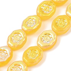 Золотистый Чешские прессованные стеклянные бусины, овальные с цветком, золотые, 14x11.5x5 мм, отверстие : 0.8 мм, около 60 шт / упаковка