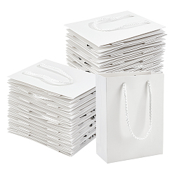 Белый 50шт. прямоугольные картонные бумажные пакеты, подарочные пакеты, сумки для покупок, с ручками из нейлонового шнура, белые, 12x5.7x16 см