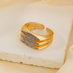 Золотой Открытые кольца манжеты из латуни с микропаве и кубическим цирконием, лошадиный глаз , золотые, 16x12 мм, внутренний диаметр: 18 мм