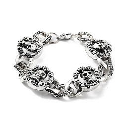 Antique Silver Retro Alloy Skull Link Chain Bracelets for Women Men, Antique Silver, 7-7/8 inch(20cm)