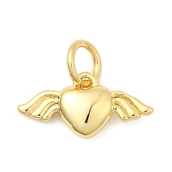 Настоящее золото 18K Латунные подвески, сердце с крыльями, долговечный, без свинца и без кадмия, стойки покрытие, с целью перехода в кольце, реальный 18 k позолоченный, 7x14.5x3 мм, отверстие : 3 мм