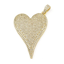 Настоящее золото 18K Латунные микро проложить кубического циркония подвески, сердце, долговечный, без кадмия и без свинца, стойки покрытие, реальный 18 k позолоченный, 42x29x3.5 мм, отверстие : 5.3 мм