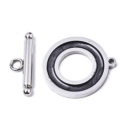 Black 201 Stainless Steel Toggle Clasps, with Enamel, Ring, Stainless Steel Color, Black, Ring: 22x20x2mm, Hole: 1.5mm, Bar: 21x7x3mm, Hole: 2mm