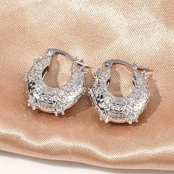Платина Латунные серьги-кольца из прозрачного кубического циркония, без кадмия и без свинца, долговечный, стойки покрытие, , платина, 22x19x8.5 мм