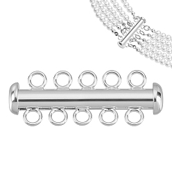 Серебро 1 Комплект застежек-слайдеров из стерлингового серебра, пейот застежки, 5 нитей, 10-луночное, серебряные, 30x11.5x6 мм, отверстие : 2 мм