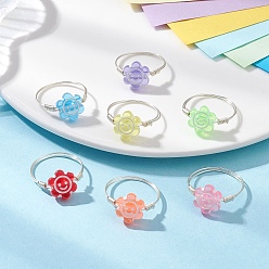 Серебро Акриловые кольца с медной проволокой, цветок, серебряные, размер США 9 3/4 (19.5 мм)