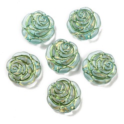 Medium Aquamarine Plating Transparent Acrylic Beads, Golden Metal Enlaced, Rose, Medium Aquamarine, 14x5mm, Hole: 2mm, about 950pcs/500g