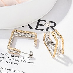 Золотой & Цвет Нержавеющей Стали 304 из нержавеющей стали серьги, ионное покрытие (ip), квадратный, золотые и нержавеющая сталь цвет, 25.5x8 мм