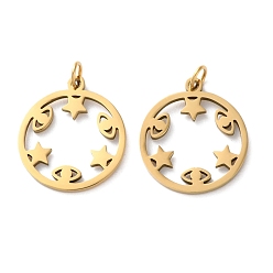 Настоящее золото 18K Ионное покрытие (ip) 304 подвески из нержавеющей стали, с целью перехода в кольце, лазерная резка, кольцо с подвеской в виде звезды и глаза, реальный 18 k позолоченный, 17x15x1 мм, отверстие : 2.8 мм