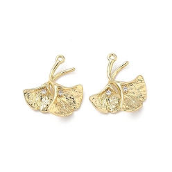 Настоящее золото 18K Латунные микро проложить кубического циркония подвески, подвески из листьев гинкго, реальный 18 k позолоченный, 19.5x18x5 мм, отверстие : 1 мм