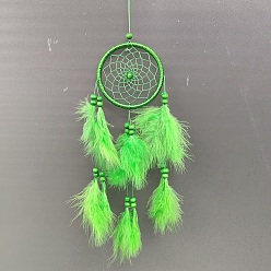 Зелено-Желтый Тканая паутина/сетка с подвесными украшениями из перьев, плоский круглый для интерьера комнаты украшение дома, зеленый желтый, 500x110 мм