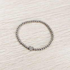 Letter S 304 эластичные браслеты из нержавеющей стали для женщин, сердце с письмом, цвет нержавеющей стали, Письмо с, внутренний диаметр: 2.24 дюйм (5.7 см)