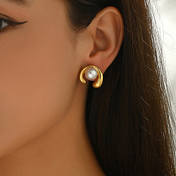 Arch Стильные серьги-гвоздики из нержавеющей стали, с имитацией жемчуга, золотые, арка, 18x20 мм