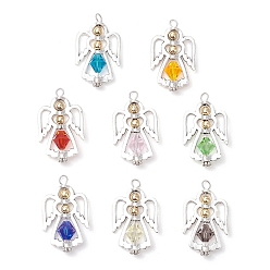 (52) Непрозрачная лаванда Сплав стекла подвески, ангел, с 304 петлей из нержавеющей стали, граненые, разноцветные, 33x20x7.5 мм, отверстие : 2.5 мм