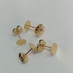 Настоящее золото 18K Ионное покрытие (ip) 304 детали серьги-гвоздики из нержавеющей стали, плоско-круглые, реальный 18 k позолоченный, 4x0.3 мм, штифты : 0.7 мм