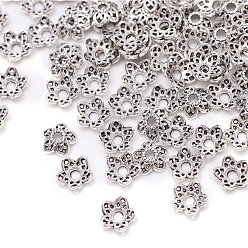 Antik Silber Farbe Tibetischen Stil Legierung Perlenkappen, Multi-Blütenblatt Blüte, Antik Silber Farbe, 7 mm