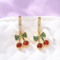 Золотой Латунные микро проложить серьги обруча кубического циркония, вишня, без кадмия и без свинца, стойки покрытие, долговечный, золотые, 25x10 мм